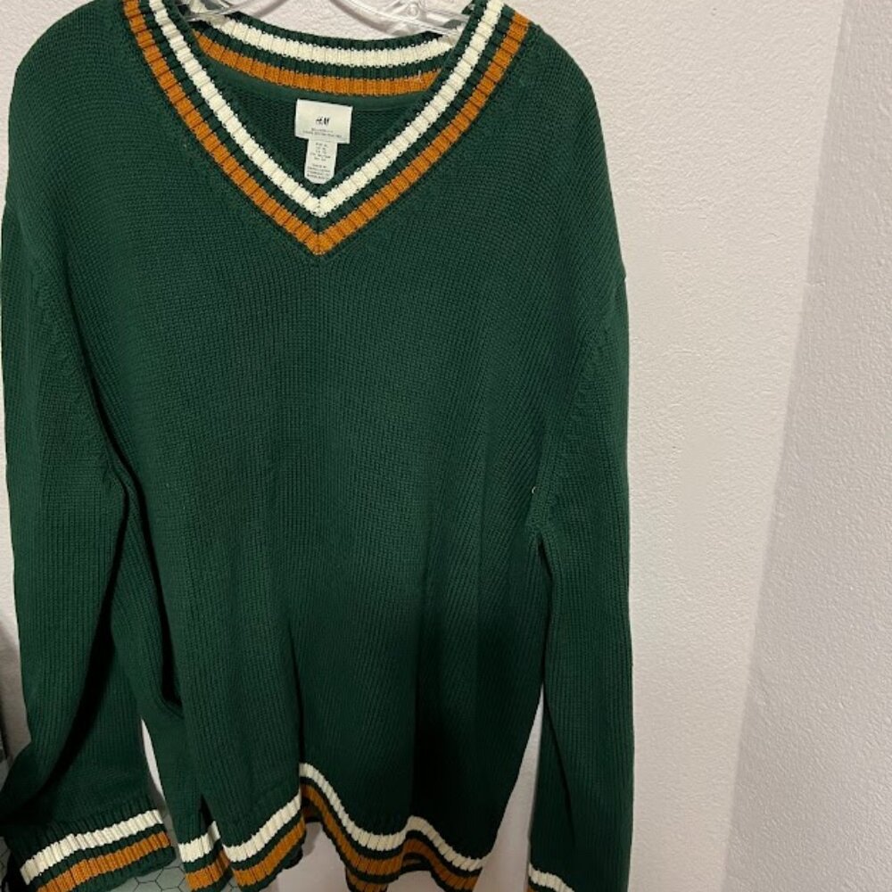 XL V neck men's sweater green/gold H & M